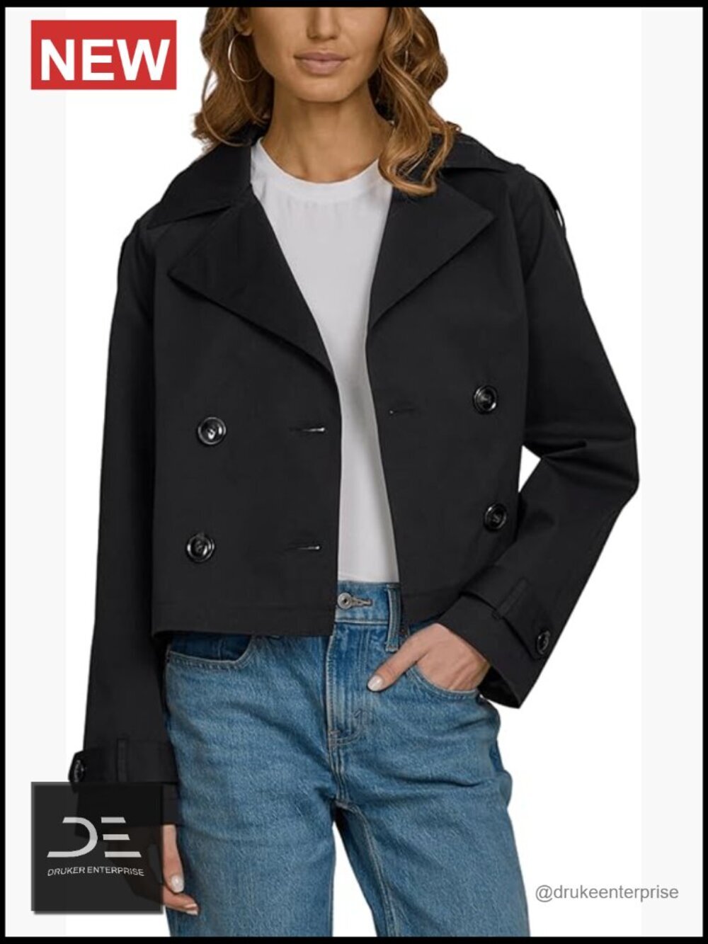 Relaxed Fit Cropped Double-Breasted Trench Coat - Lightweight Layering Jacket